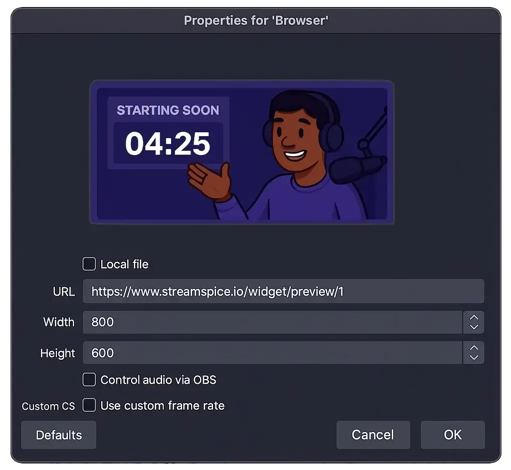 How to add your widget to obs